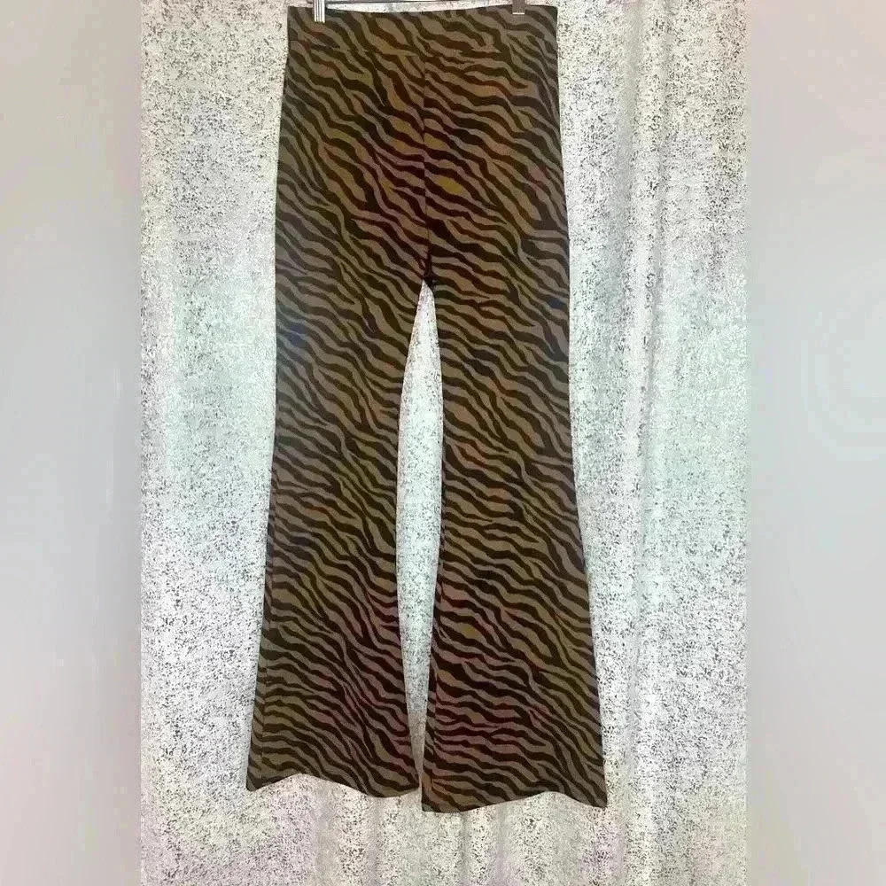 Zebra Tan/Black Polyester Flare Pants